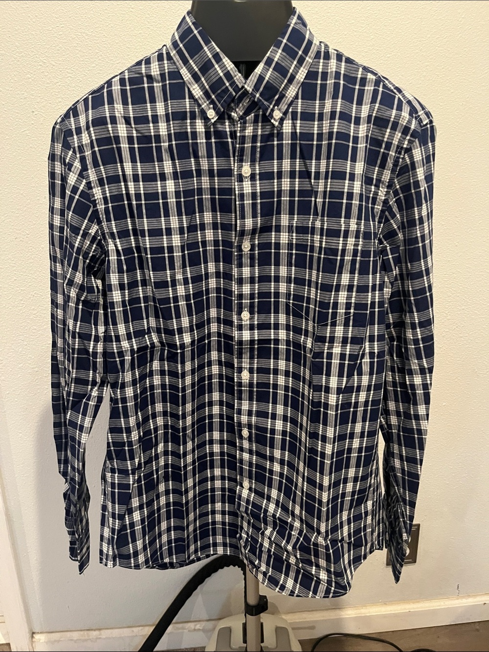 J. Crew Factory Navy and White Plaid Button-Down Shirt